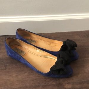 Jimmy Choo flats with mesh bow, blue suede